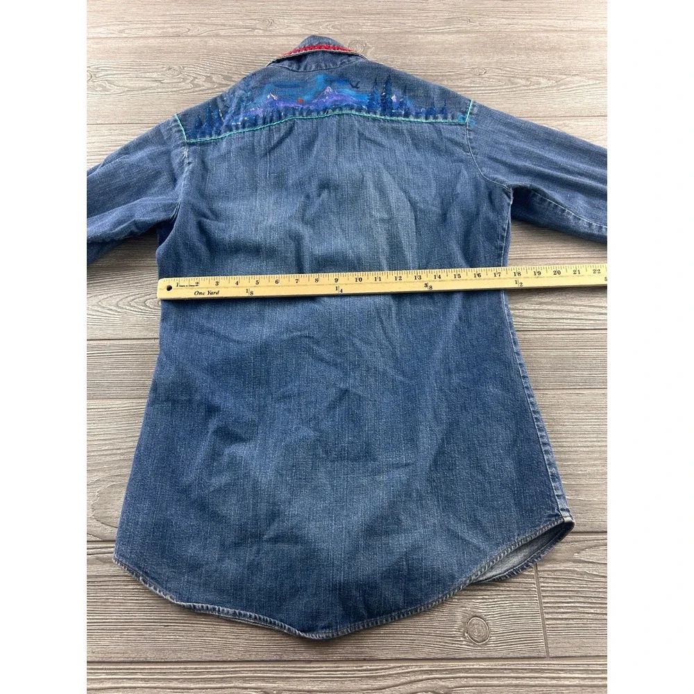 Vintage Levis Big E Painted Denim Western Shirt Blue Red Patch Civil Rights 60s
